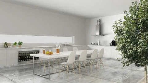 White kitchen with inner garden Stock Illustration