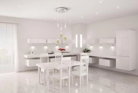 White kitchen interior 3d render Stock Illustration