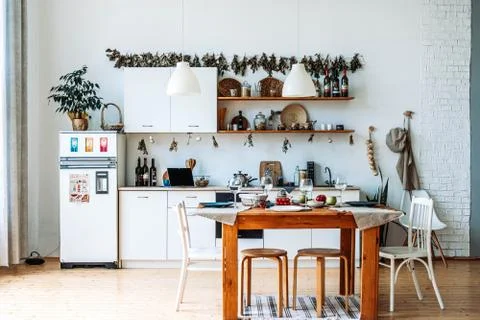 White kitchen interior Stock Photos