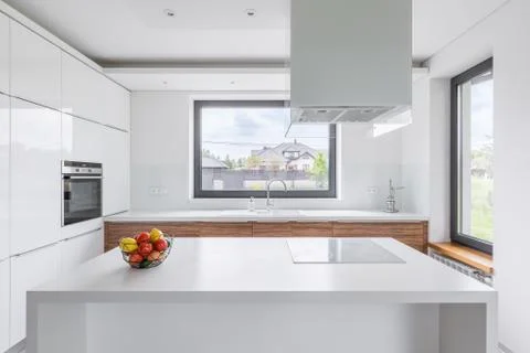 White kitchen with island Stock Photos