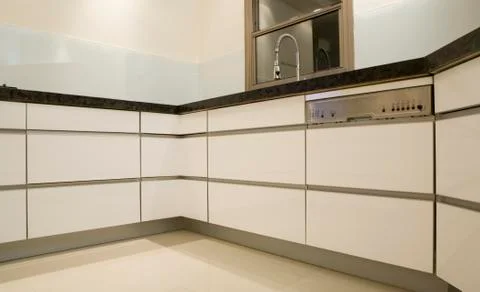 White kitchen low angle Stock Photos