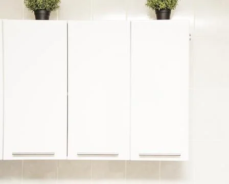 White kitchen with plants. Stock Photos