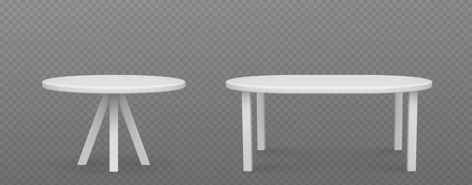 White kitchen table with round and oval tabletop. Stock Illustration
