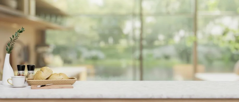 A white kitchen tabletop with a space for display products in a minimalist .. Stock Illustration