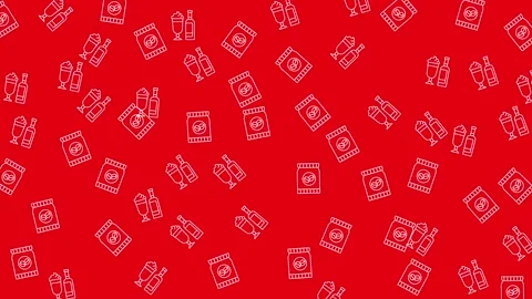 White Kitchen Utensil Seamless Pattern with Bowls and Whisks on Red Background Stock Footage 345539039