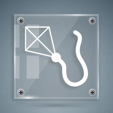 White Kite icon isolated on grey background. Square glass panels. Vector Stock Illustration