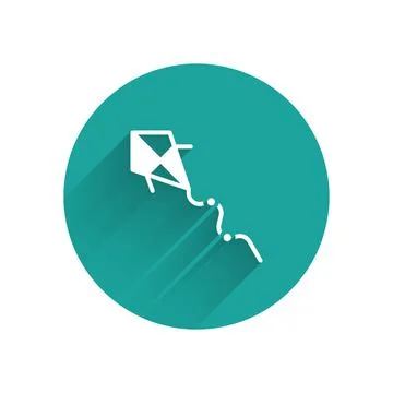White Kite icon isolated with long shadow. Green circle button. Vector Illustrazione stock