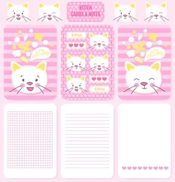 White kitten cards vector illustrations. Stock Illustration