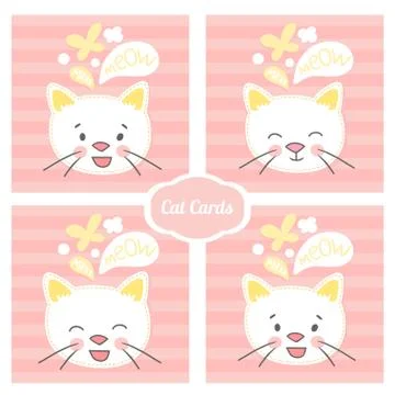 White kitten face set vector cards Stock Illustration