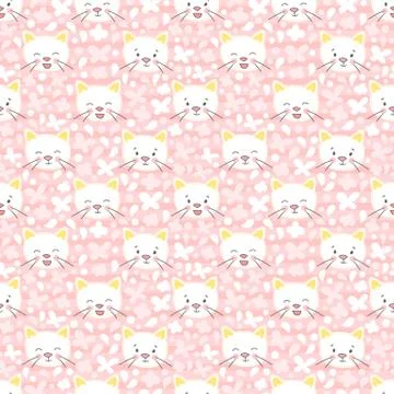 White kitten vector seamless pattern. Stock Illustration