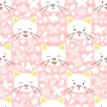 White kitten vector seamless pattern. Stock Illustration