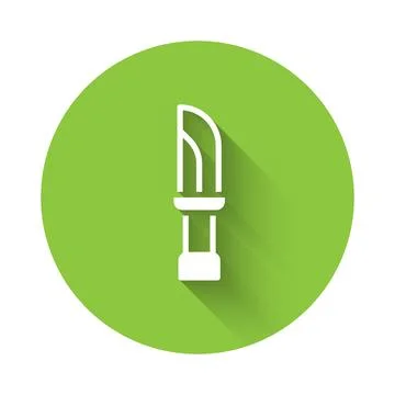 White Knife icon isolated with long shadow background. Cutlery symbol. Gree.. Stock Illustration