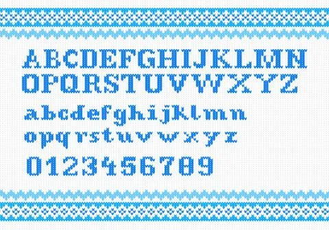 White knitting alphabet on red background Stock Illustration