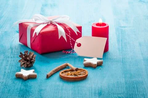 White label attached to a gift box Foto stock