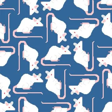 White laboratory mouse pixel art pattern seamless. 8 bit Laboratory research Stock Illustration