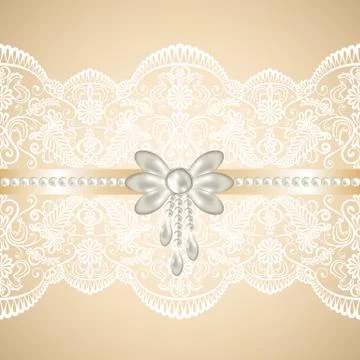 White lace on beige background Stock Illustration