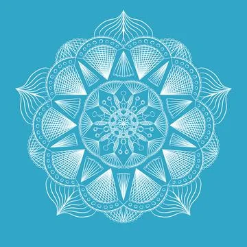 White lace on a blue background. Round mandala. イラスト素材