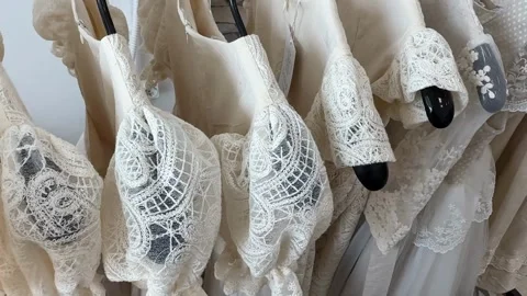 White lace bodices create delicate texture, perfect for fashion or wedding-.. Stock Footage 340194528