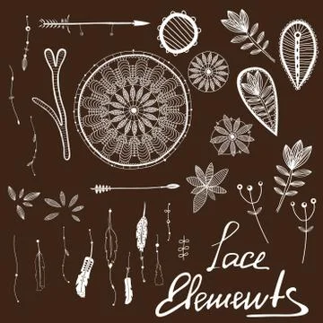 White lace elements for design, craft lace details, vector lace Ilustración de archivo