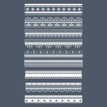 White lace trim patterns vector collection illustrating decorative borders Stock Illustration