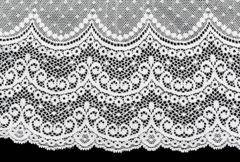 White lace White lace with pattern with form flower on black background Co... Foto stock