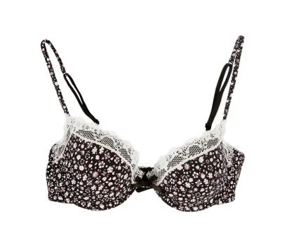 White lacework tiny flowers black bra Foto stock