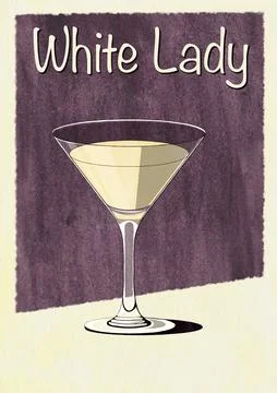 White lady Cocktail Printable Wall Art Poster Stock Illustration