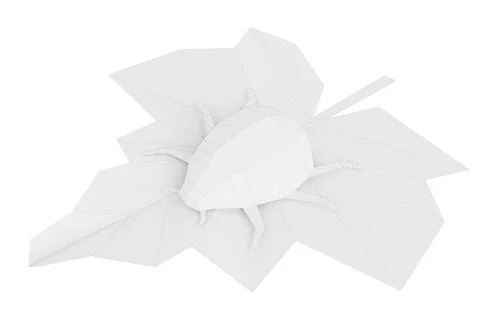 White ladybug on leaf, low poly insect, 3d rendering Stock Illustration