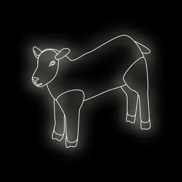 White lamb standing on black background neon sign Stock Illustration