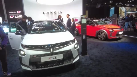 White lancia ypsilon hf line ibrida showcased 2026 brussels motor show Stock Footage 328206059