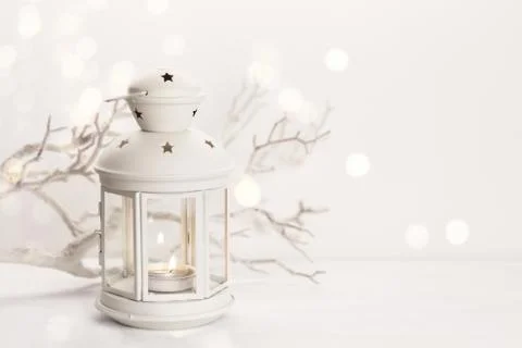 White lantern with candle Stock Photos