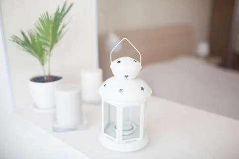 White lantern in the home interior Stock-Fotos