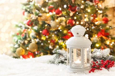 White lantern on snow Stock Photos
