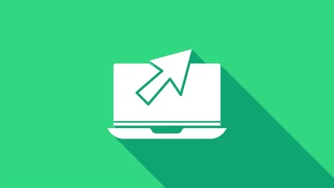 White Laptop and cursor icon isolated on green background. Computer notebook Stock Footage 146978963