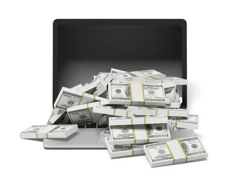 White laptop and dollars 库存插图
