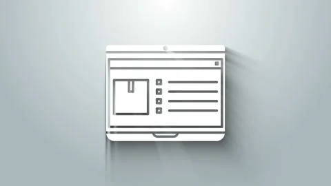White Laptop with app delivery tracking icon isolated on grey background. Parcel Vídeos de archivo 145671470