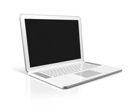 White Laptop computer isolated on white 3D white laptop computer isolated ... Stock Photos