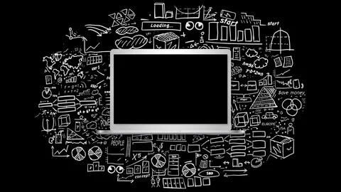 White laptop on infographics background Stock Footage 106722656