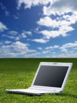 White laptop in nature Stock Photos