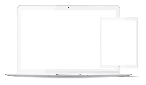 White laptop, tablet pc mockup set. Mobile devices Stock Illustration
