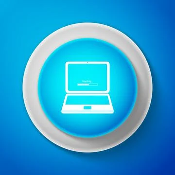 White Laptop update process with loading bar icon isolated on blue backgrou.. イラスト素材