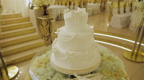White large birthday cake Stock Footage 60596809