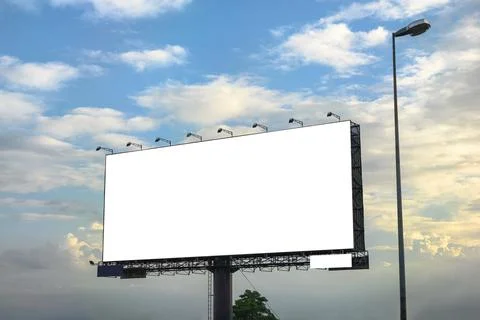 White large empty billboard with steel structure on side of road Stock Photos