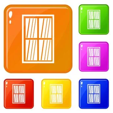 White latticed rectangle window icons set vector color イラスト素材