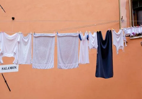 White laundry hanging to dry Stock Photos