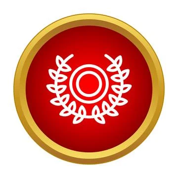 White laurel wreath icon on red gold button Stock Illustration