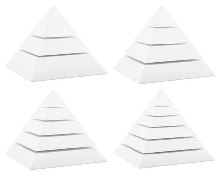 White layered pyramid diagrams with different levels for hierarchy and stru.. Stock Illustration
