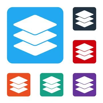 White Layers icon isolated on white background. Set icons in color square Illustrazione stock