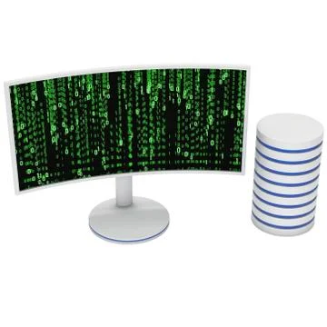 White LCD tv screen with server hard disk 스톡 일러스트