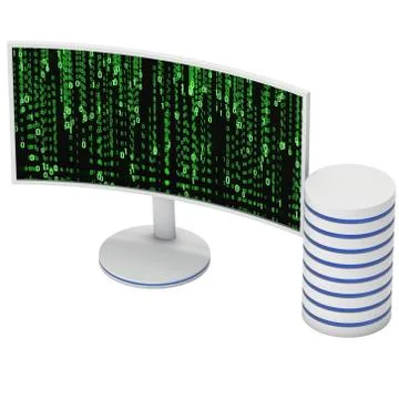 White LCD tv screen with server hard disk 库存插图